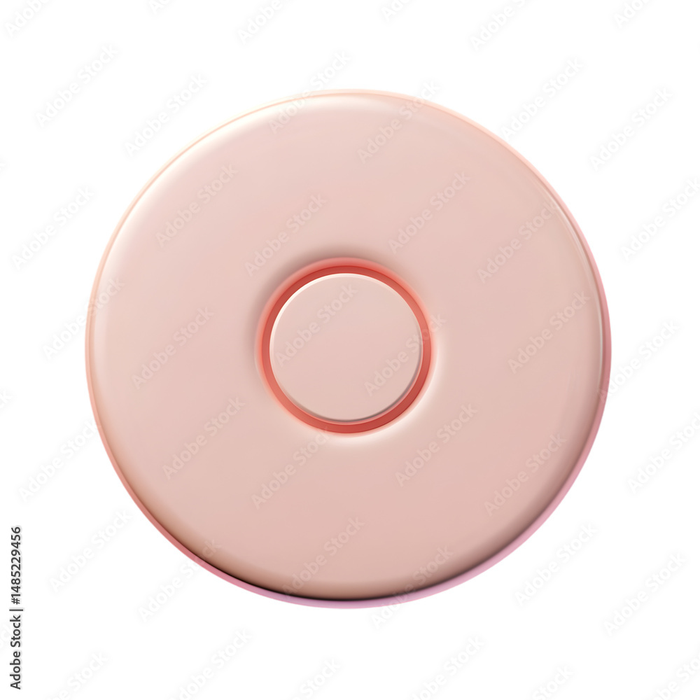 Poster light pink circular object with a smaller, recessed circle in the center. the object has a simple ge