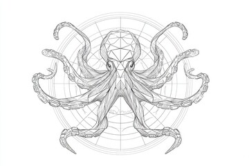 Geometric illustration of an octopus in a circular design.