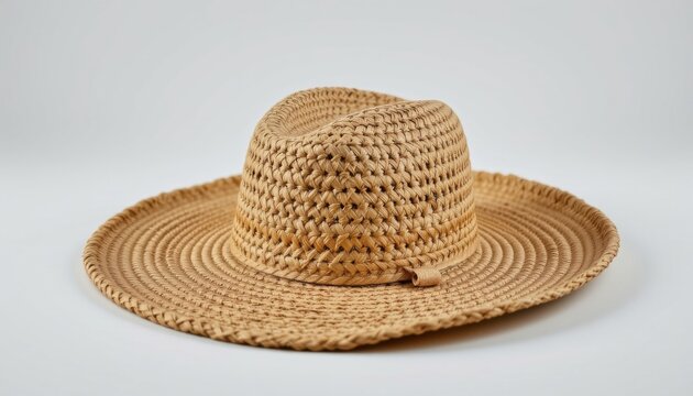 handwoven organic straw hat with wide brim, detailed weave texture and natural beige tone, highlighting ventilation gaps and traditional craftsmanship