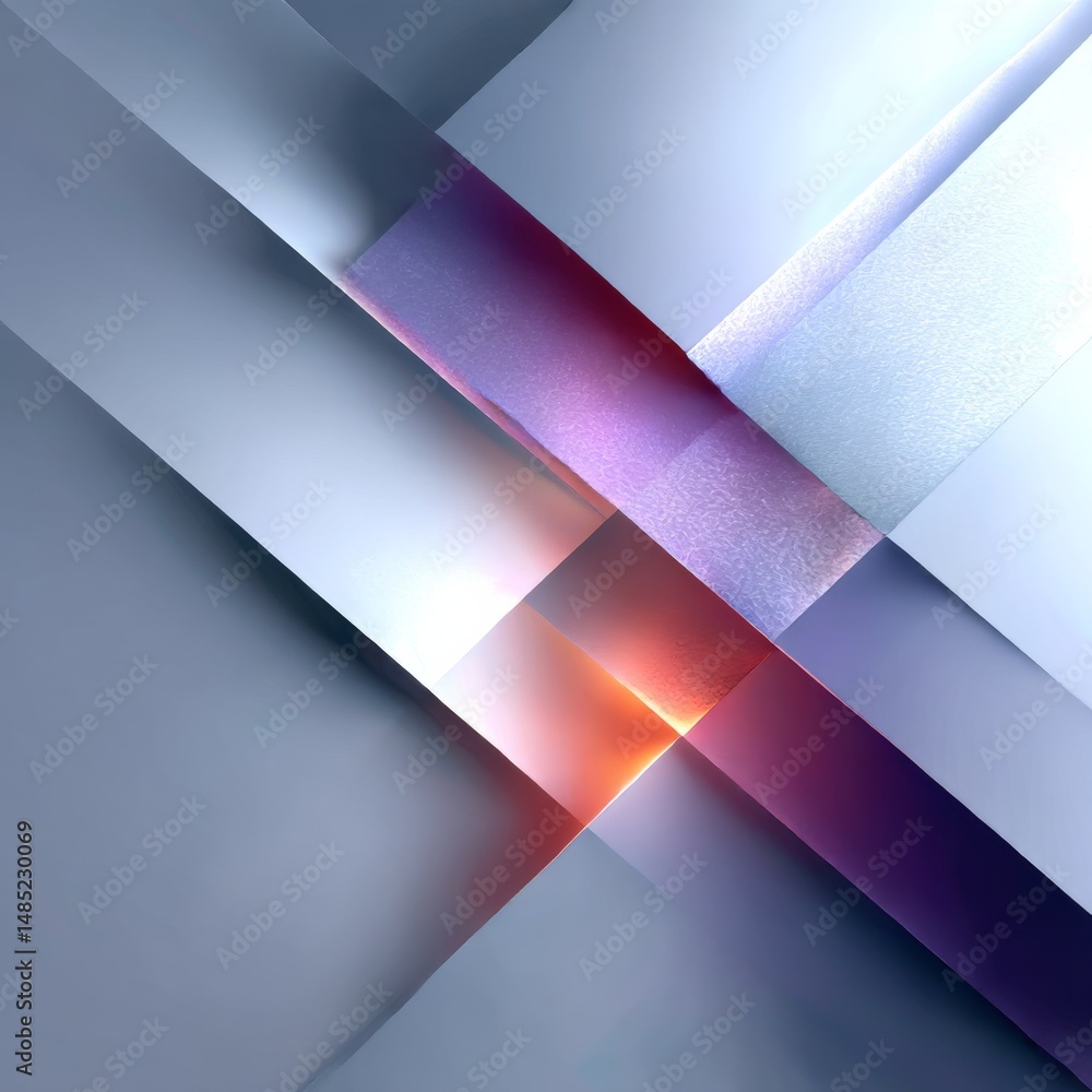 Poster Geometric Abstraction: Intersecting Planes of Light and Shadow, Featuring Warm Orange and Cool Blue Tones