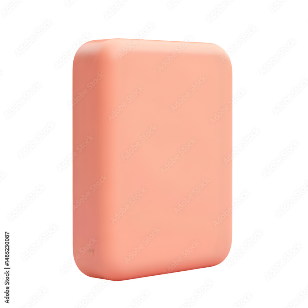 Poster Single, solid peach-colored, rectangular block-shaped object.  Its smooth surface and simple design suggest a modern product or device.