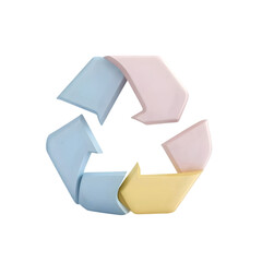 Multicolored, stylized, three-dimensional recycling symbol, likely computer-generated.  The shapes are fragmented and overlapping.