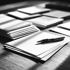 Fototapeta premium Monochrome Elegance: Pen and Paper in Shadow and Light, a Study of Minimalism and Creative Potential 