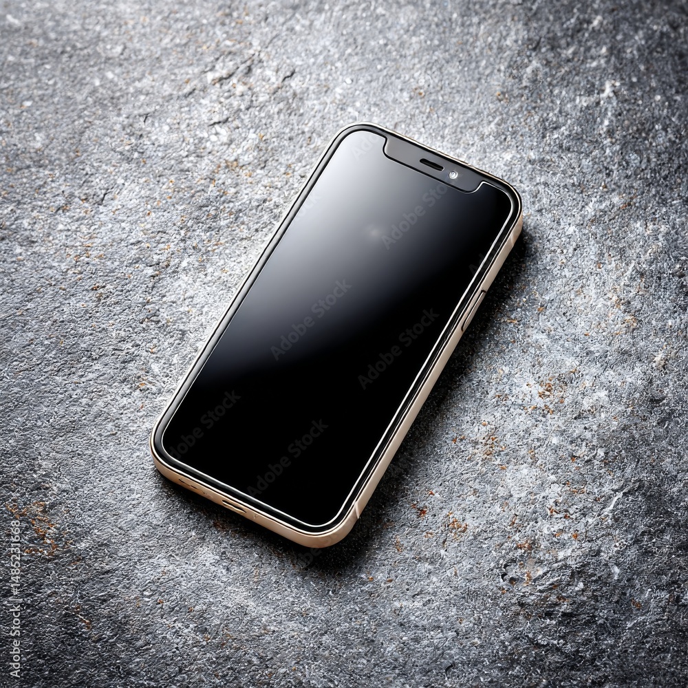 Aufkleber sleek smartphone displaying a blank screen on a textured gray stone surface, illustrating modern tec