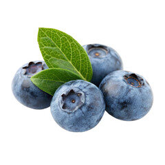 Fresh Blueberries with Green Leaves isolated PNG or Transparency Background