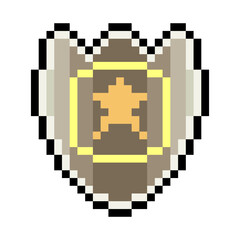 Shield in pixel art style isolated on white background