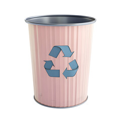 Light pink metal waste bin with a recycling symbol displayed on its surface.  The bin is rendered in a simple, modern design.