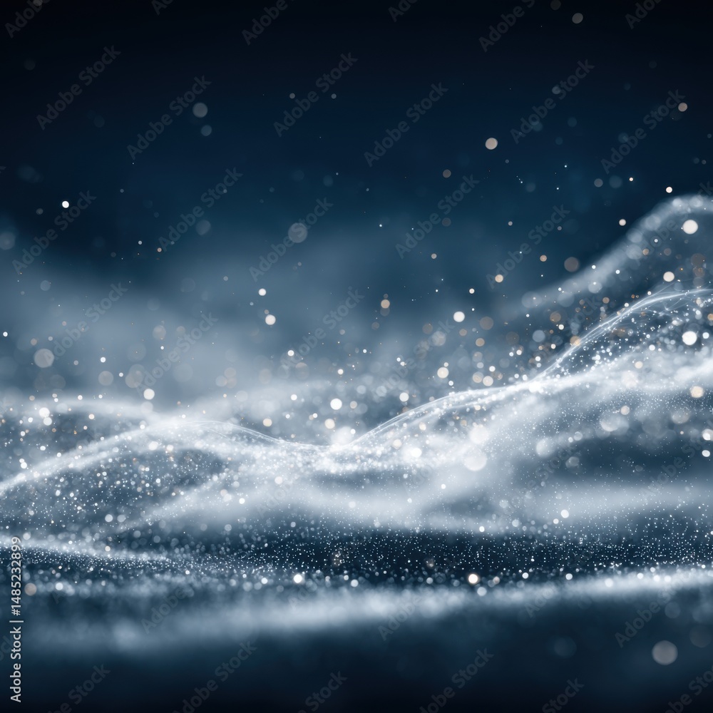 Poster abstract waves of light particles flowing softly against a dark background in a conceptual elegant s