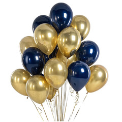 Navy Blue and Gold Balloons Bouquet for Celebrations isolated PNG or Transparency Background