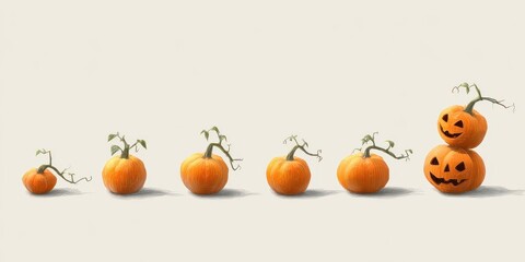 Series of halloween pumpkins in varying sizes.