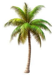 Realistic 3D Palm Tree with Long Curved Trunk and Vibrant Green Leaves &ndash; Perfect for Tropical Beach, Summer Vacation, Island Paradise, or Nature-Themed Design Projects.