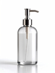 Obraz premium Minimalist Mockup of a Refillable Glass Hand Soap Dispenser with Metal Pump, Isolated