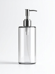 Obraz premium Minimalist Mockup of a Refillable Glass Hand Soap Dispenser with Metal Pump, Isolated