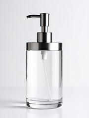 Obraz premium Minimalist Mockup of a Refillable Glass Hand Soap Dispenser with Metal Pump, Isolated