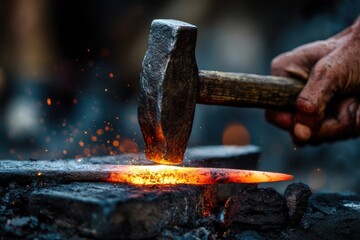 Hammer Striking Red-Hot Metal