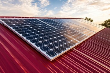Solar panels mounted on a red metal roof (1)
