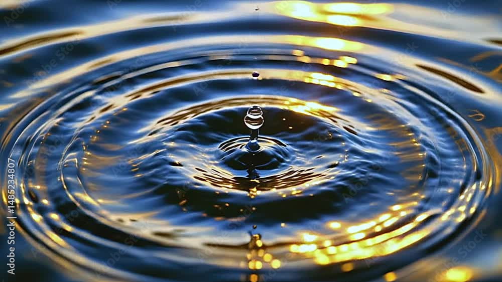 Poster close-up of rippling water captured moment when small splash created leaving circular pattern its wa