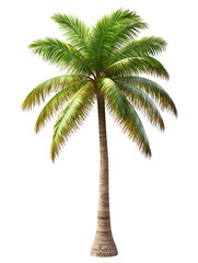 Obraz premium Realistic 3D Palm Tree with Long Curved Trunk and Vibrant Green Leaves – Perfect for Tropical Beach, Summer Vacation, Island Paradise, or Nature-Themed Design Projects.