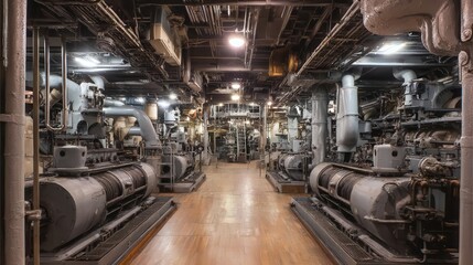 Fototapeta premium Industrial machinery interior showcasing complex systems and equipment in a large facility
