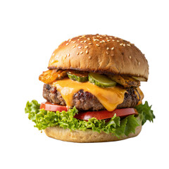 Gourmet Cheeseburger with Grilled Pineapple & Fresh Toppings isolated PNG or Transparency Background