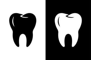 Black Tooth Silhouette Flat Vector Icon on White Canvas.