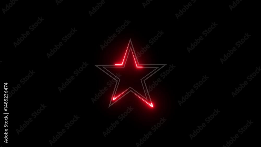 Poster neon light star frame loading icon background. star border frame icon animated on black backgrond.