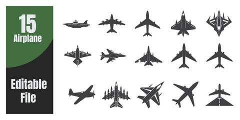 Airplane Helicopter Silhouettes – Editable Aircraft Vector Set