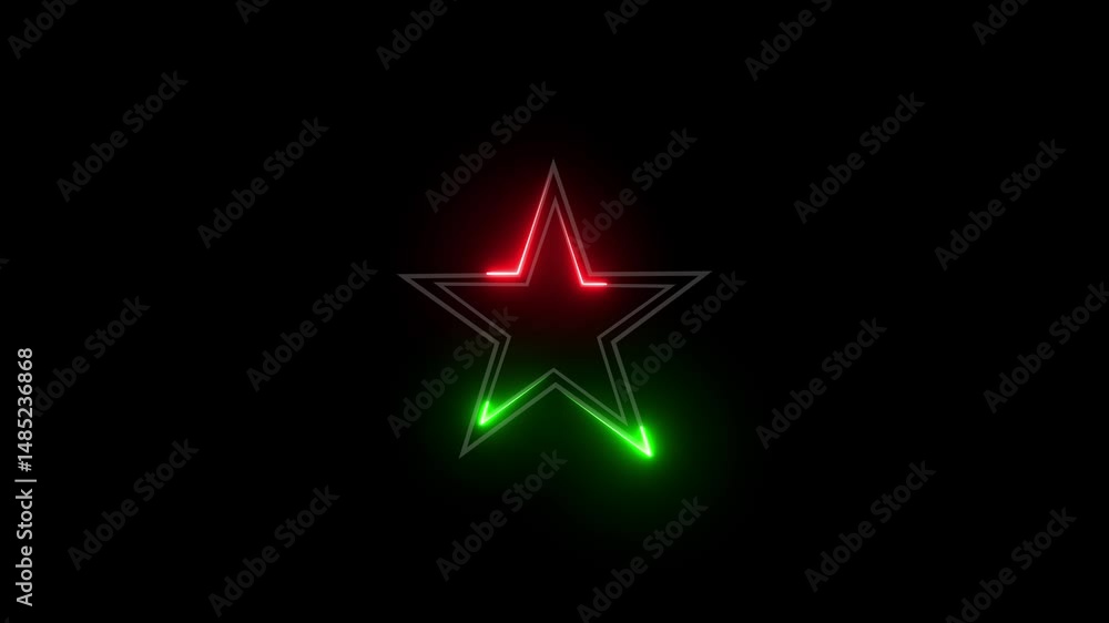 Poster neon light star frame loading icon background. star border frame icon animated on black backgrond.