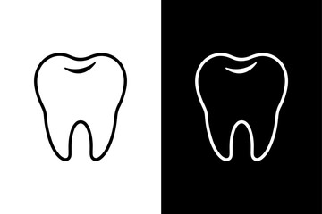 Black Tooth Silhouette Flat Vector Icon on White Canvas.