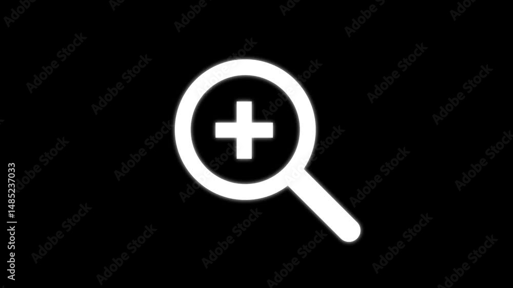Poster magnifying glass icon with plus isolated animation .search bar and magnifying glass icon . zoom in s