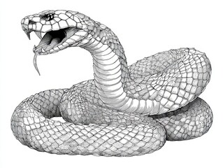Fototapeta premium Detailed grayscale drawing of a coiled venomous snake.