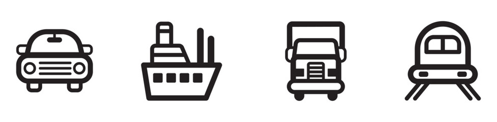 Ship, car, truck, train icon set. Vehicle sign symbol icon. Vector illustration eps 10