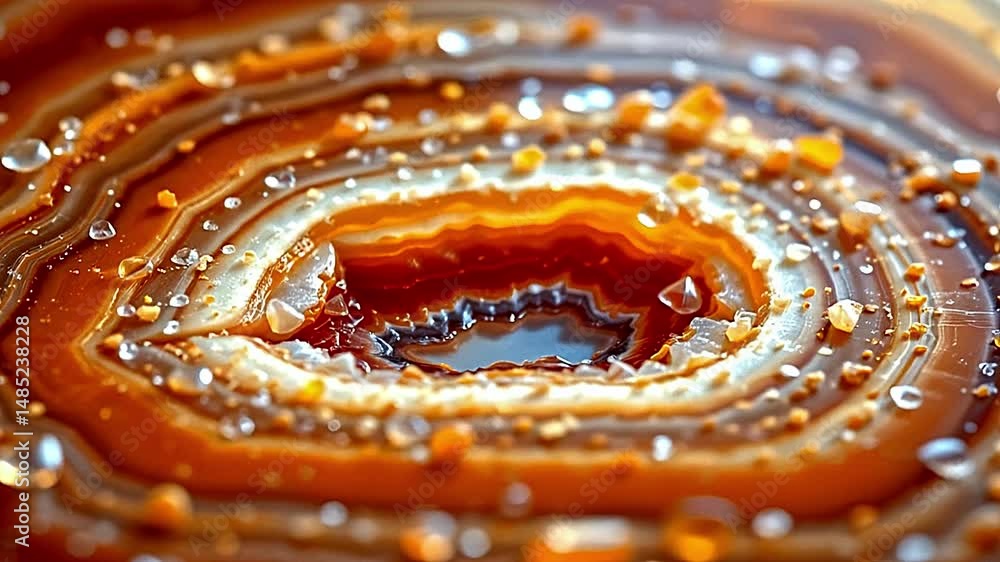 Aufkleber close-up view of polished stone concentric layers of varying shades of brown creating visually strik