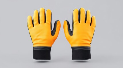 Obraz premium Bright Yellow Protective Gloves on Gray Background for Industrial Use and Safety