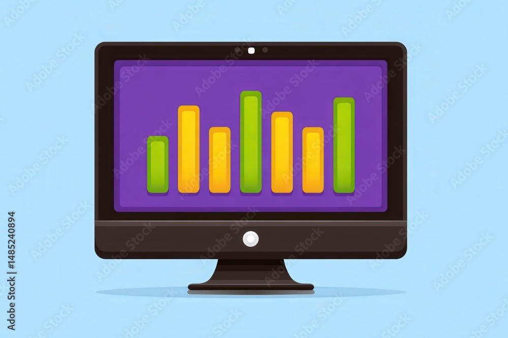 Poster brightly colored graphical data representation displayed on a modern desktop monitor against a vibra