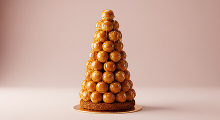 Caramelglazed cream puff tower delight