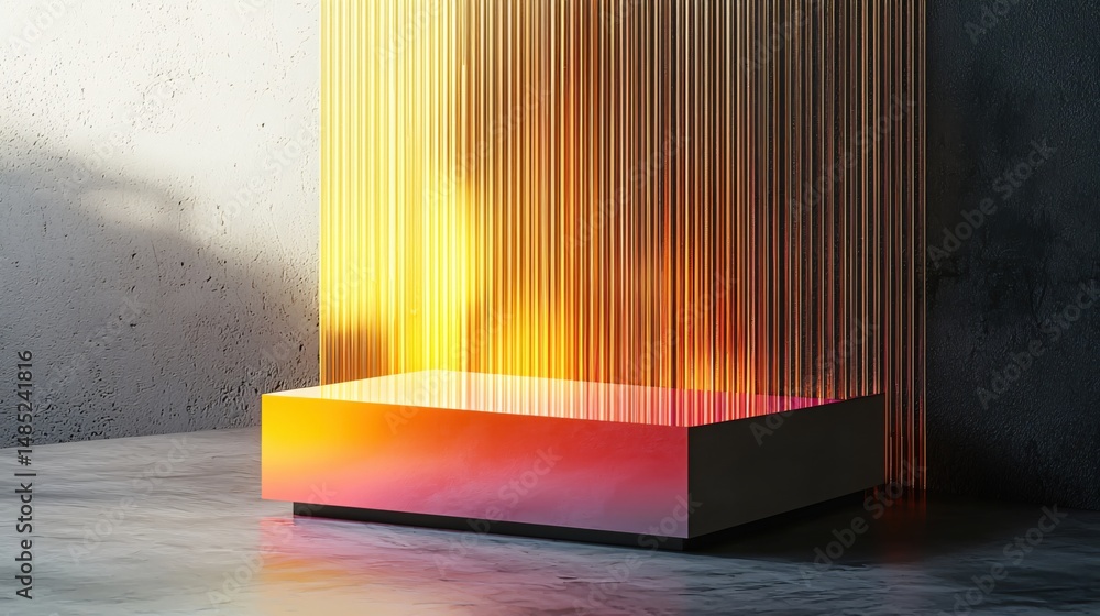 Poster Minimalist Podium Display with Gradient Lighting and Concrete Backdrop Studio Shot for Product Presentation