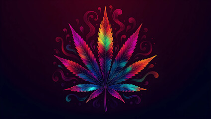 Fototapeta premium Vibrant Rainbow Cannabis Leaf Design on Dark Background