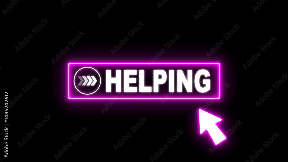 Poster glowing neon line mouse cursor animation pointing towards helping button in looping with transparent