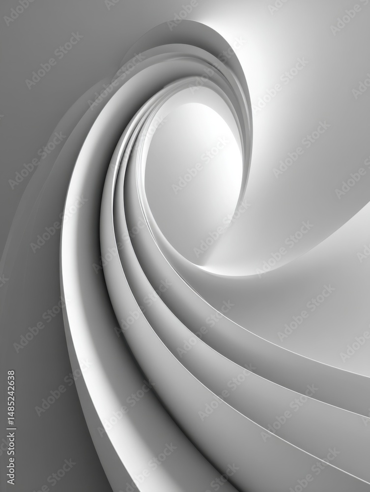 Aufkleber Abstract White Architecture Curves and Lines Forming a Tunnel with Light at the End Minimalist Style