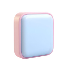 Digitally rendered, square-shaped, light-pink nightlight with a light-blue interior light source.  The image highlights a minimalist aesthetic.