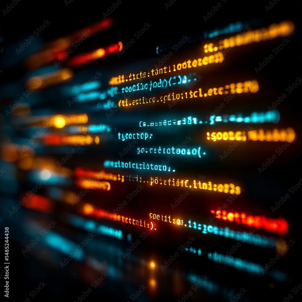 Aufkleber Abstract Code Stream: Vibrant Lines of Programming Data on Black Background