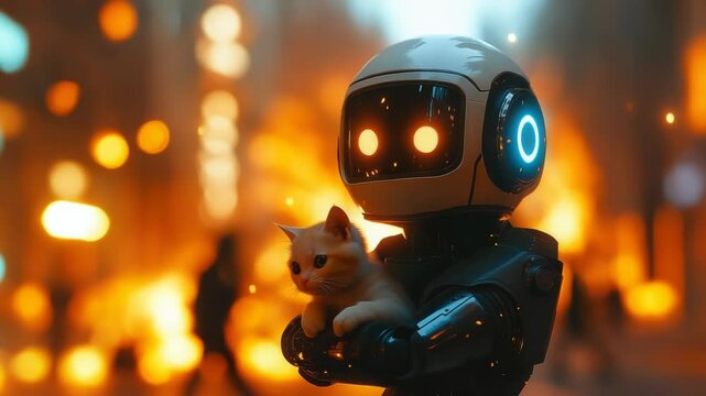 Brave firefighter in protective gear rescuing a small kitten from a dangerous fire. Emergency response, heroism, and compassion in a life-threatening situation