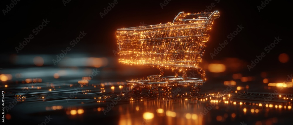 Aufkleber digital shopping cart concept glowing on circuit board close up future of retail and e commerce tech
