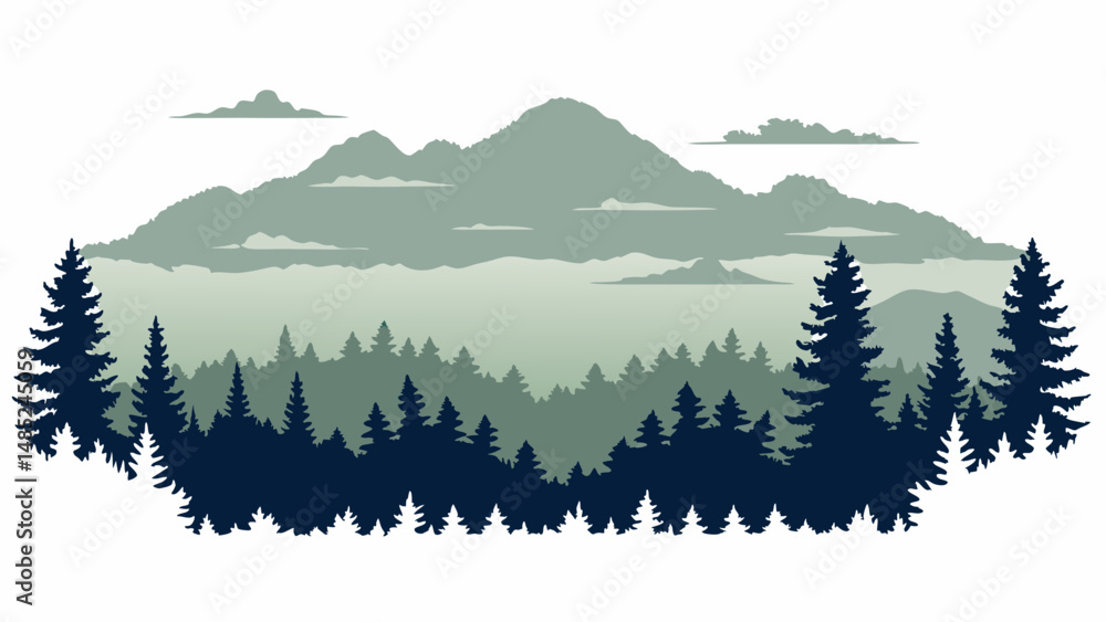 Aufkleber illustration of a mountain range with a forest in the foreground and clouds in the background view s