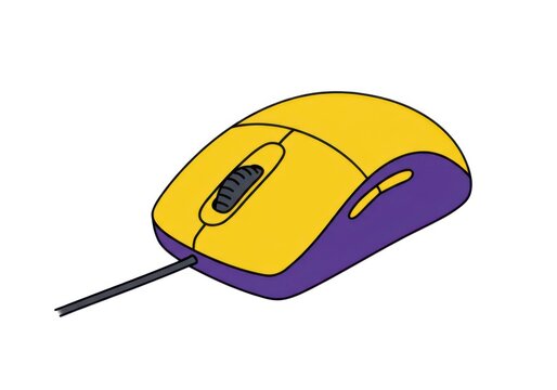Yellow and purple computer mouse isolated on white background