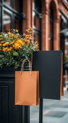 Reusable Produce Bags Beside Local Market Storefront