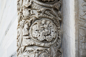 Ornate Carving Detail on Ancient Column

