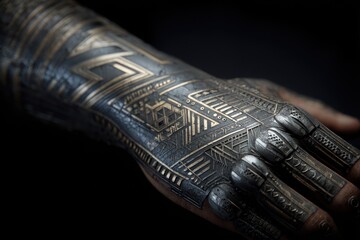 Detailed close-up of a futuristic arm design.