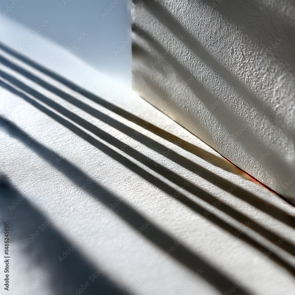 Aufkleber Abstract Shadow Play: Linear Light and Texture on a White Surface with Geometric Form
